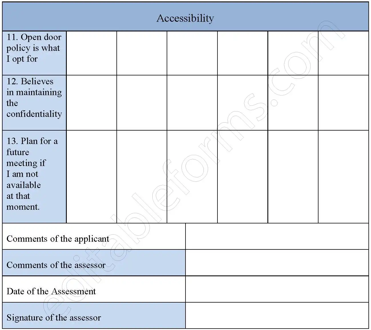 Leadership Assessment Fillable PDF Template