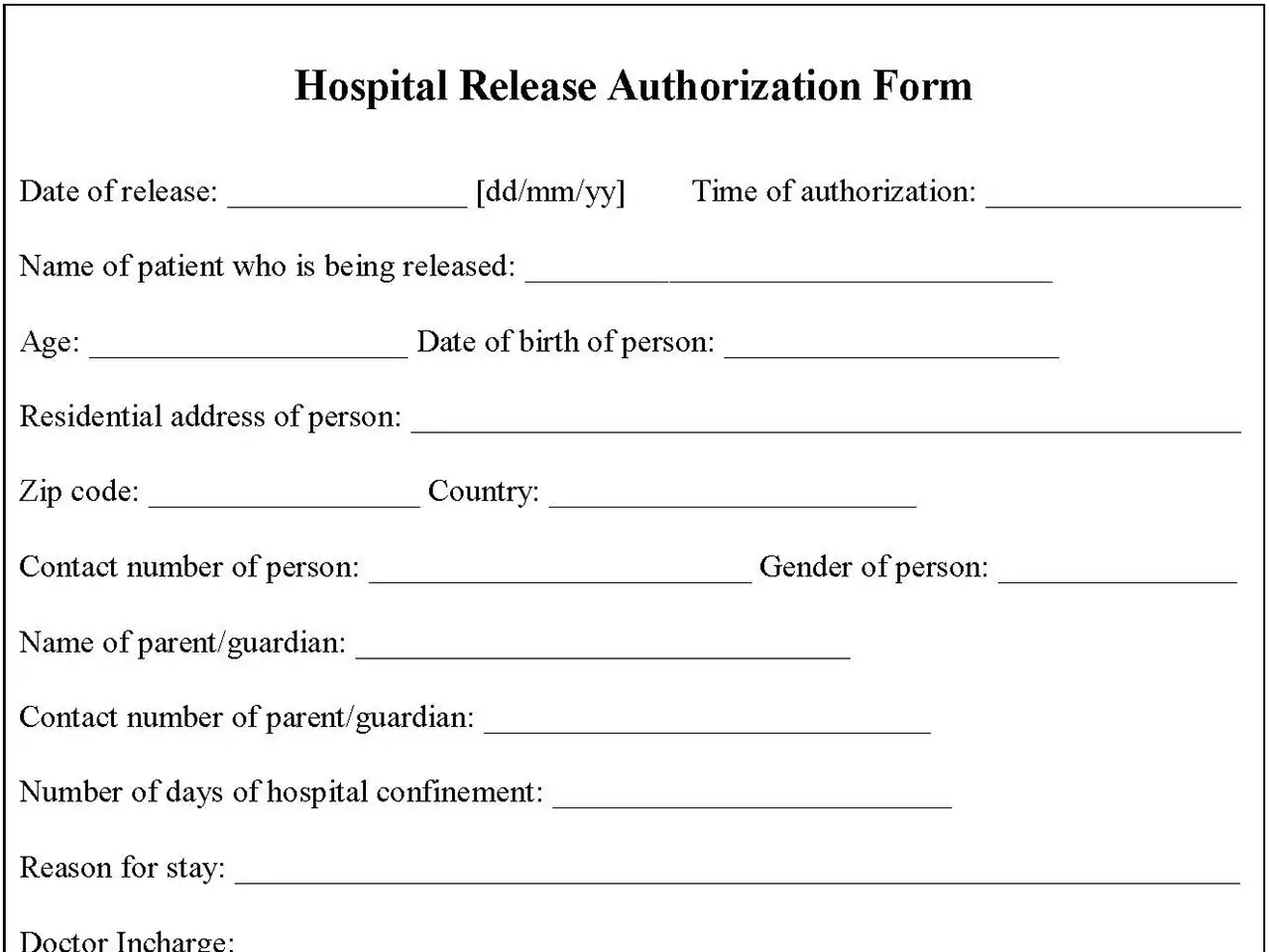 Release Authorization Form | Editable PDF Forms