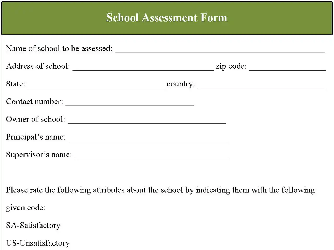 School Assessment Form
