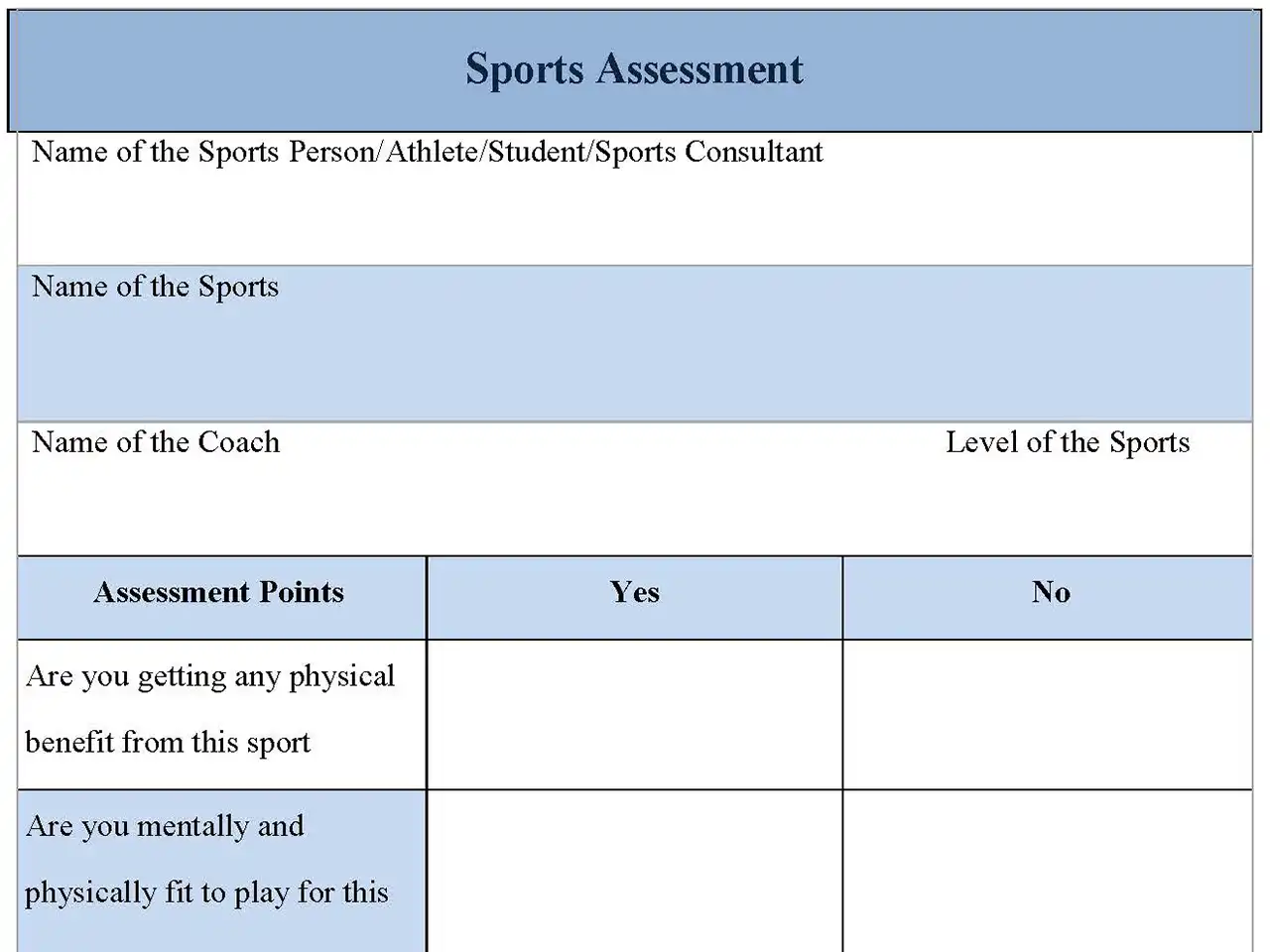 Sports Assessment Form Editable Pdf Forms 1812