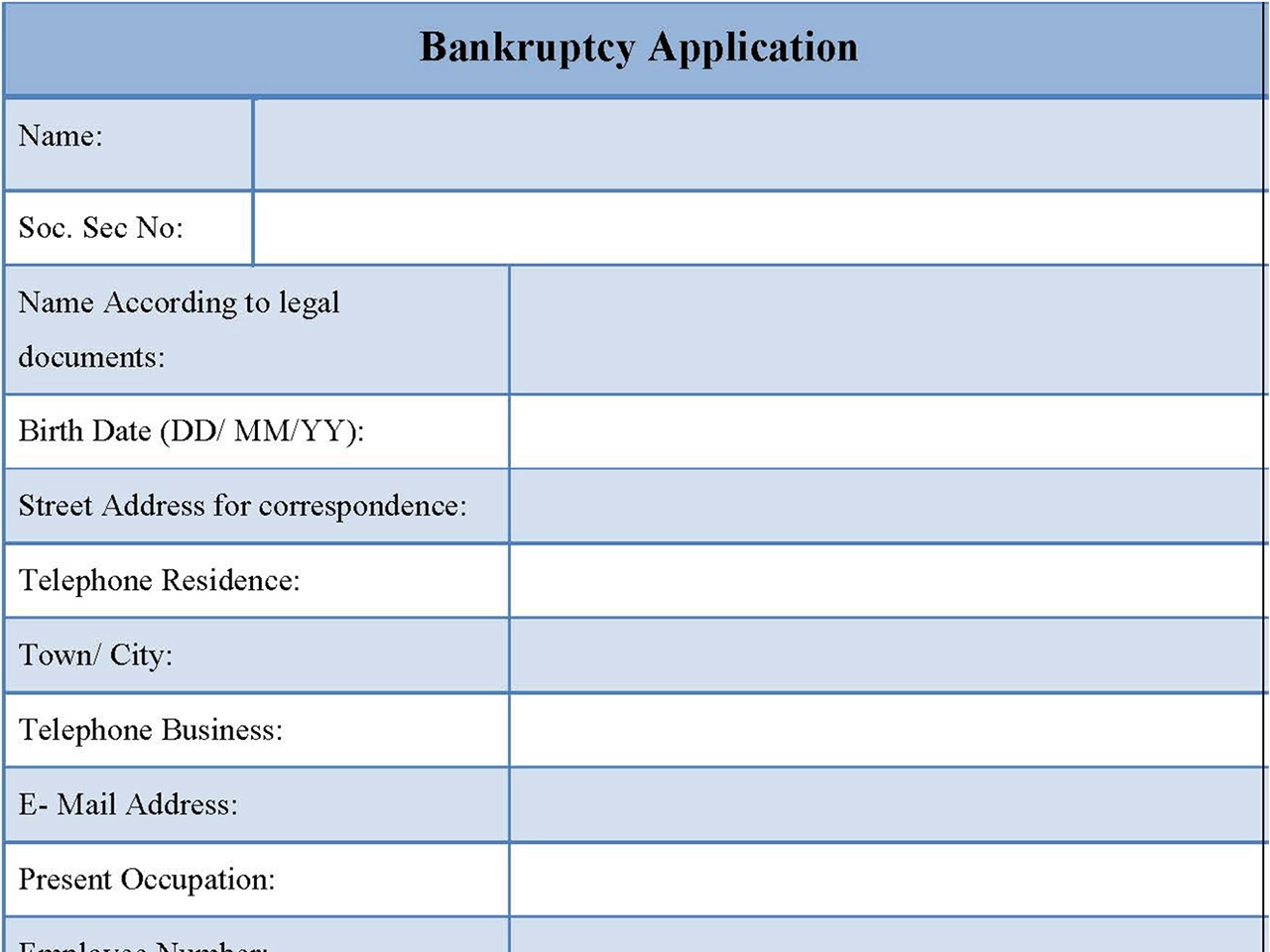 Bankruptcy Application Form