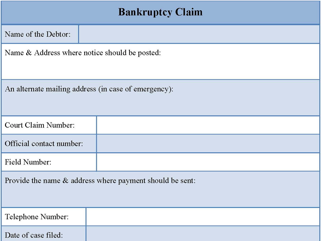 Bankruptcy Claim Form