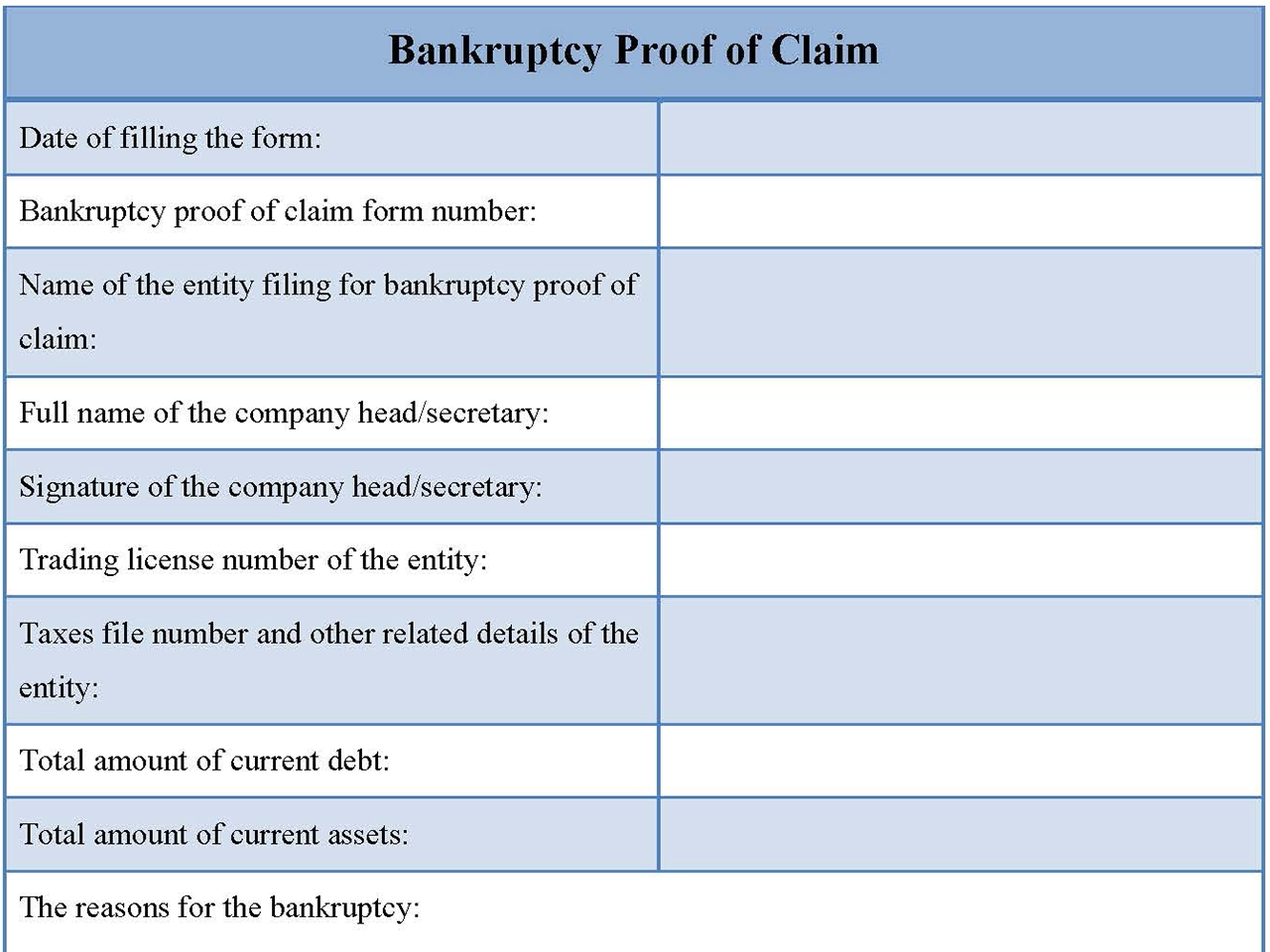 Bankruptcy Proof Of Claim Form