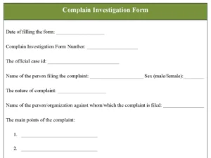 Complain Investigation Form