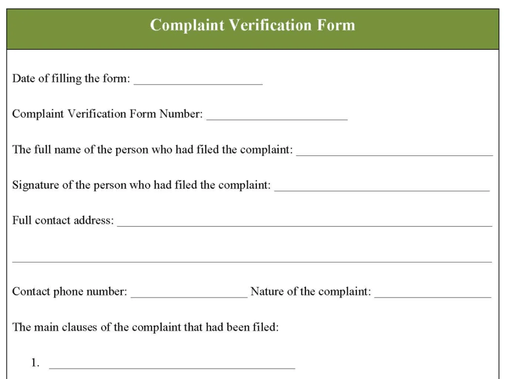 Complaint Verification Form