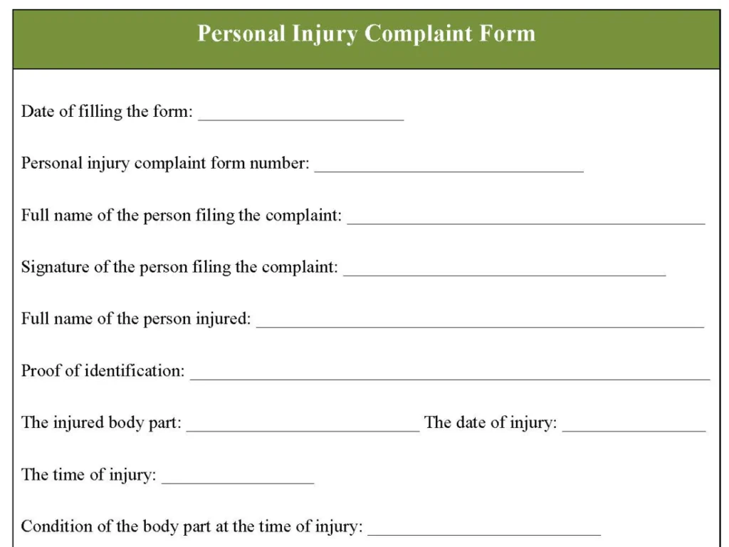 Personal Injury Complaint Form