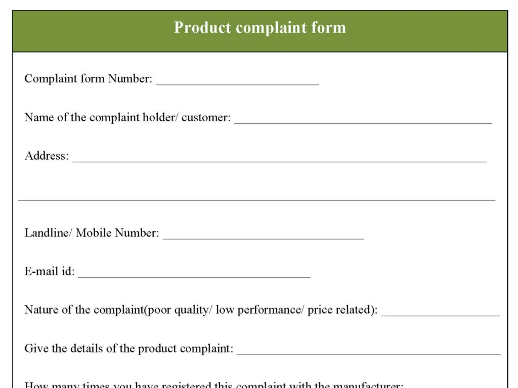 Product complaint form