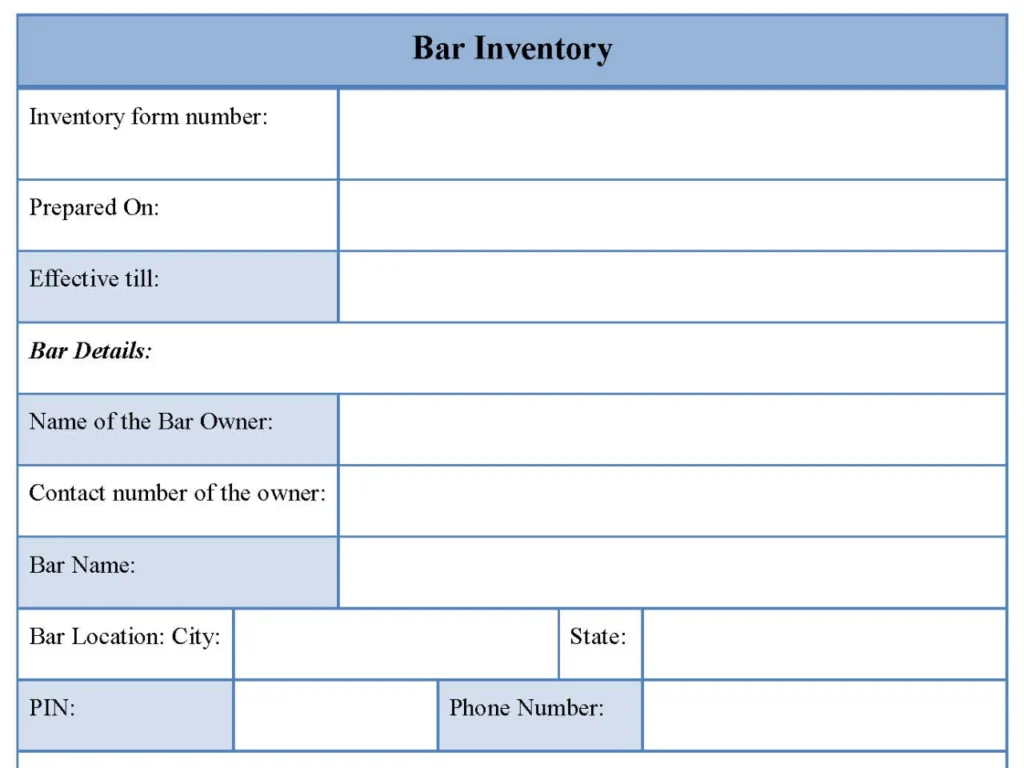 Bar inventory form