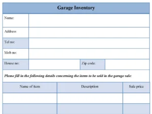 Garage Inventory Form