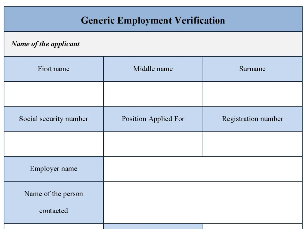 Generic Employment Verification Form