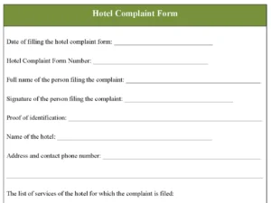 Hotel Complaint Form