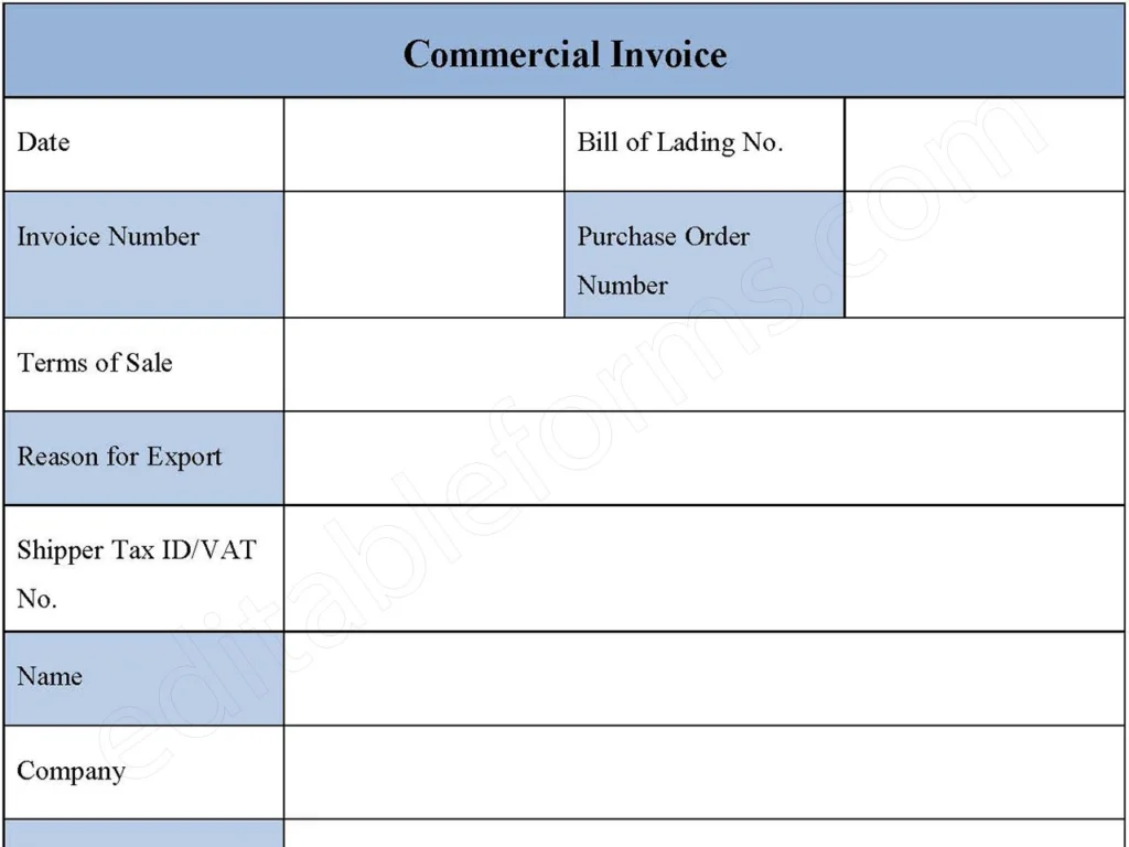 Sample Commercial Invoice Form