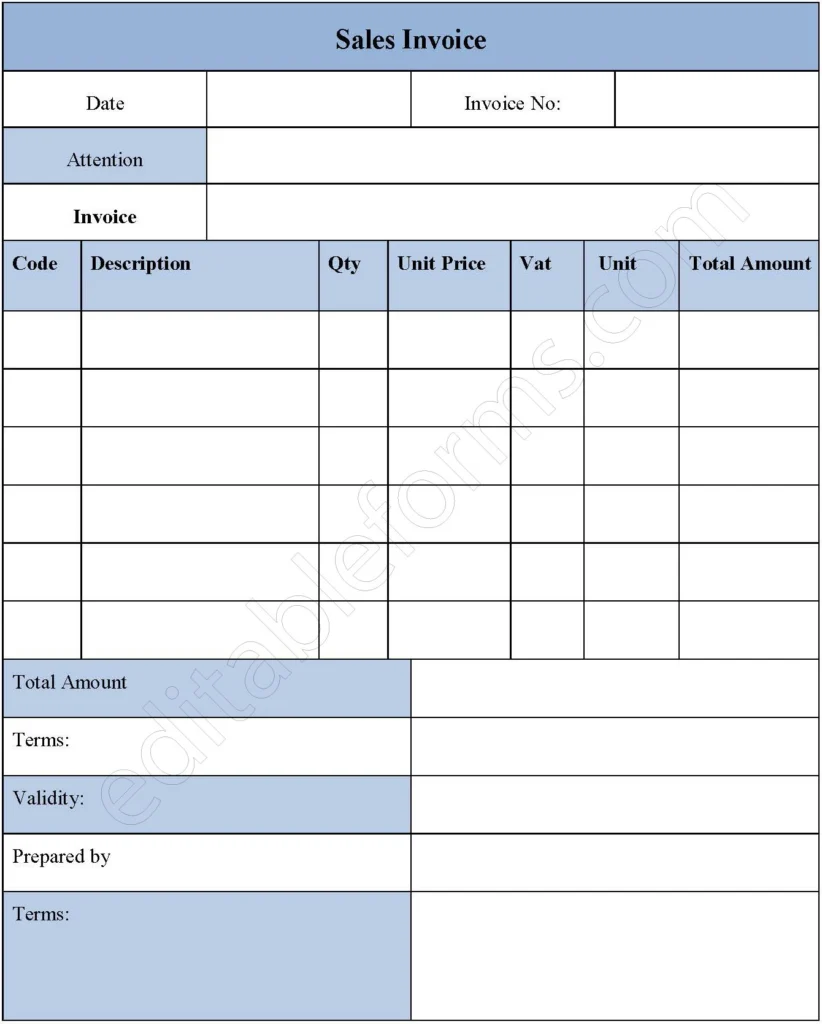 Sample Sales Invoice Fillable PDF form