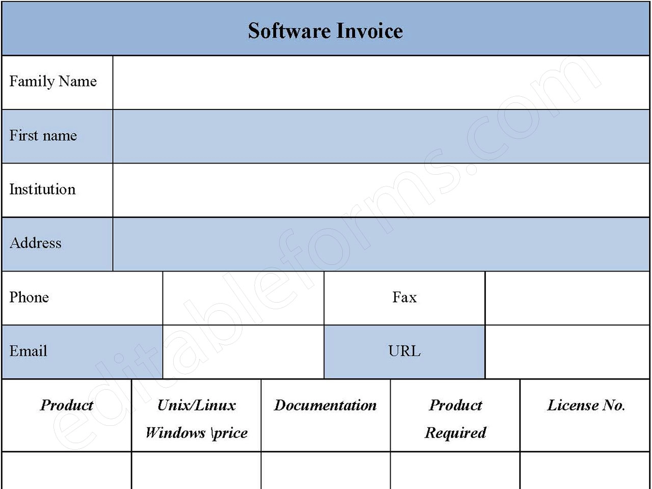Software Invoice Form