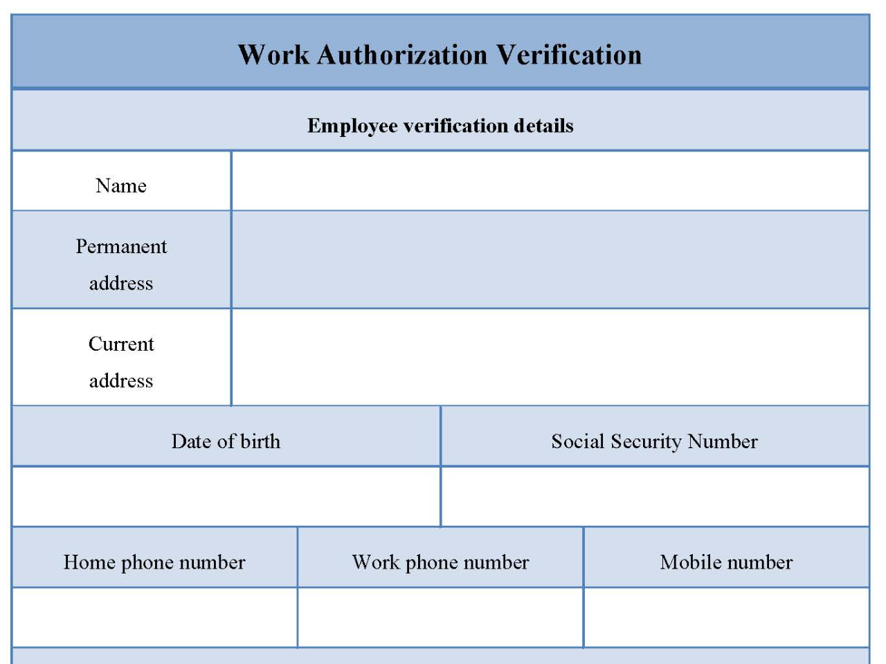 Work Authorization Verification Form | Editable PDF Forms