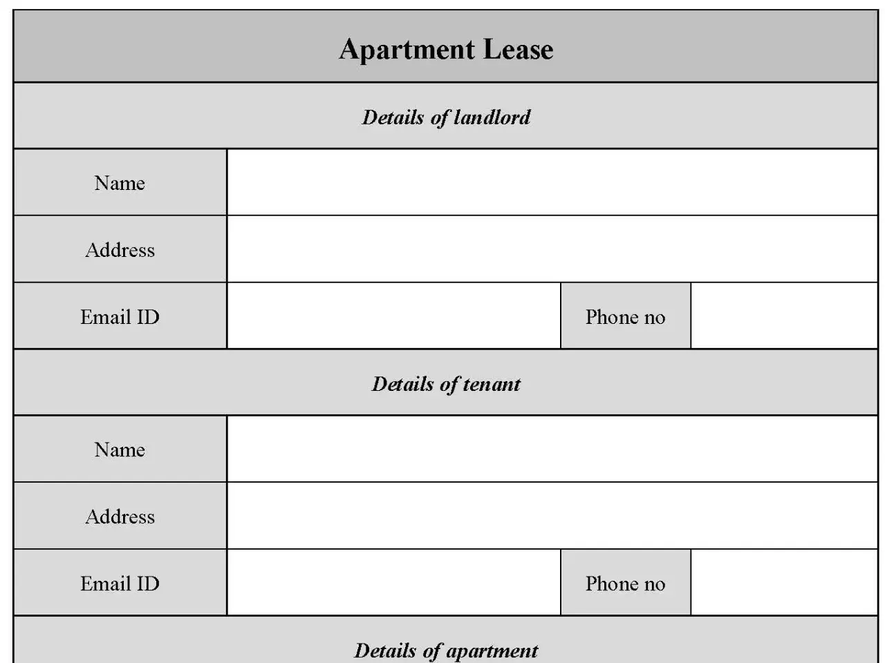 Apartment Lease Form