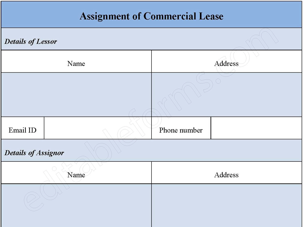 Assignment of Commercial Lease Form