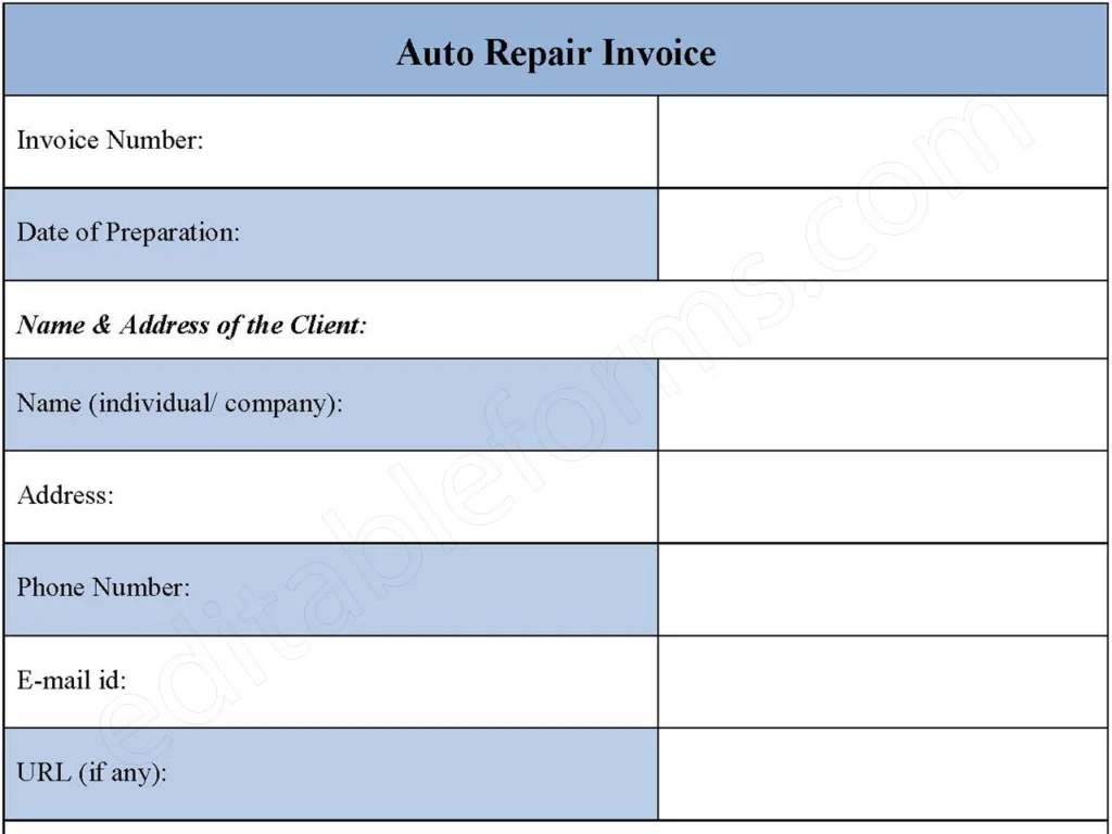 Auto repair invoice form