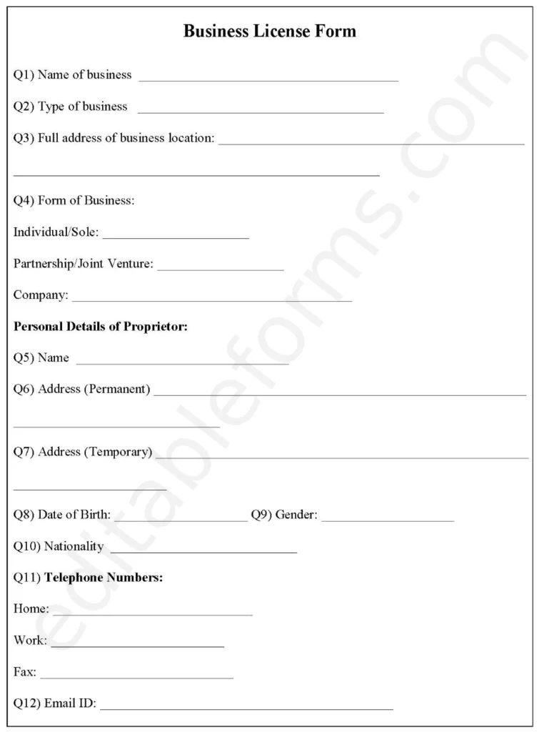 Business Licence Fillable PDF Template