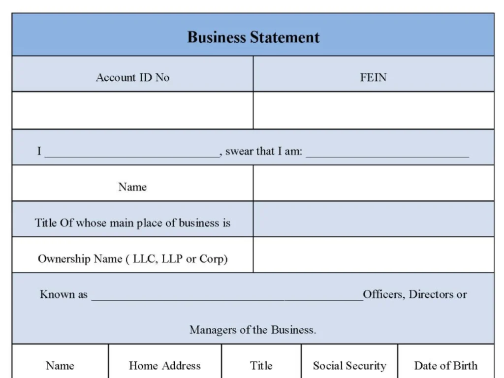 Business Statement Form Sample