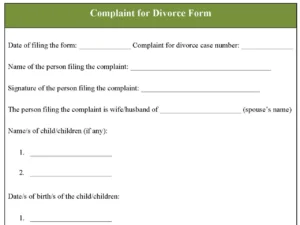 Complaint for Divorce Form