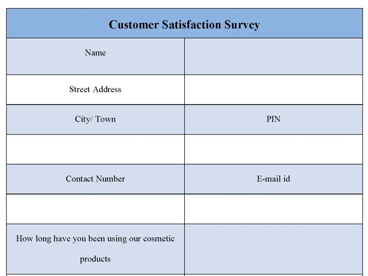 Customer satisfaction survey form