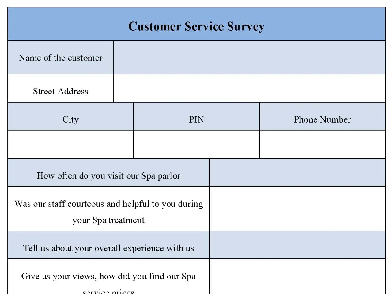 Customer service survey form
