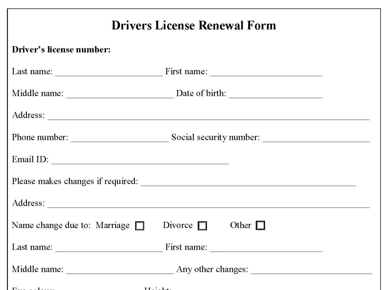 Drivers License Renewal Form