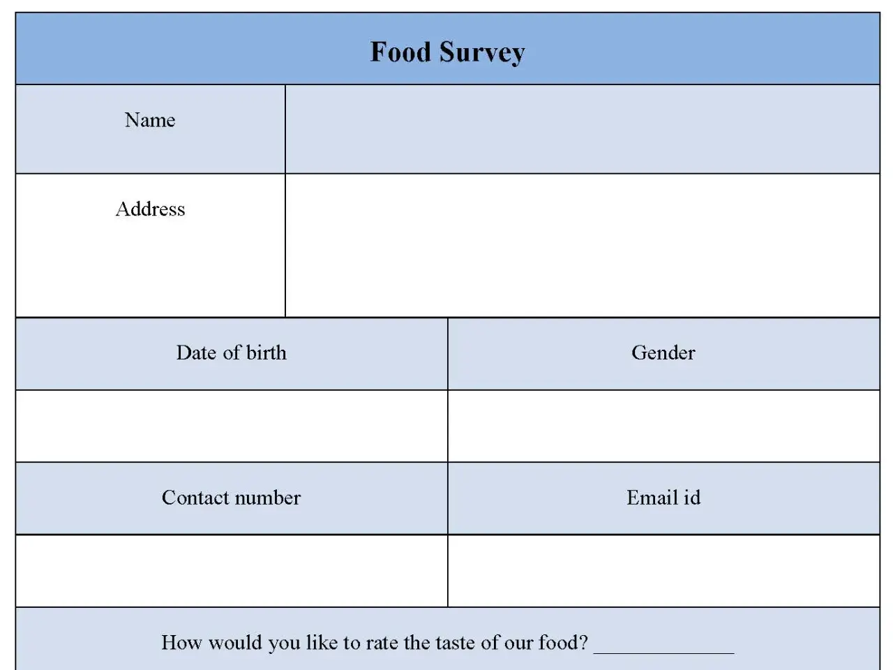 Food Survey Form
