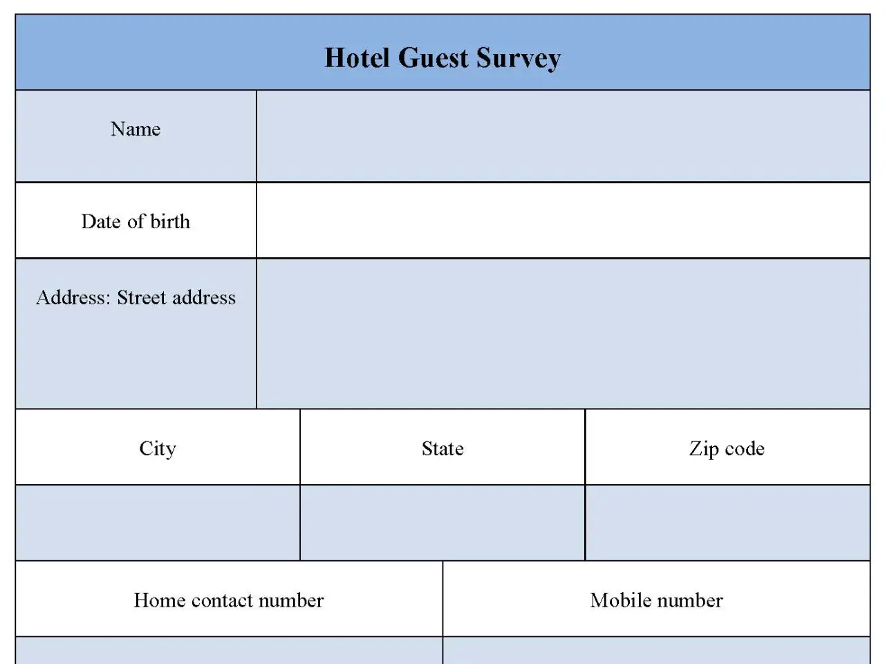 Hotel Guest Survey Template