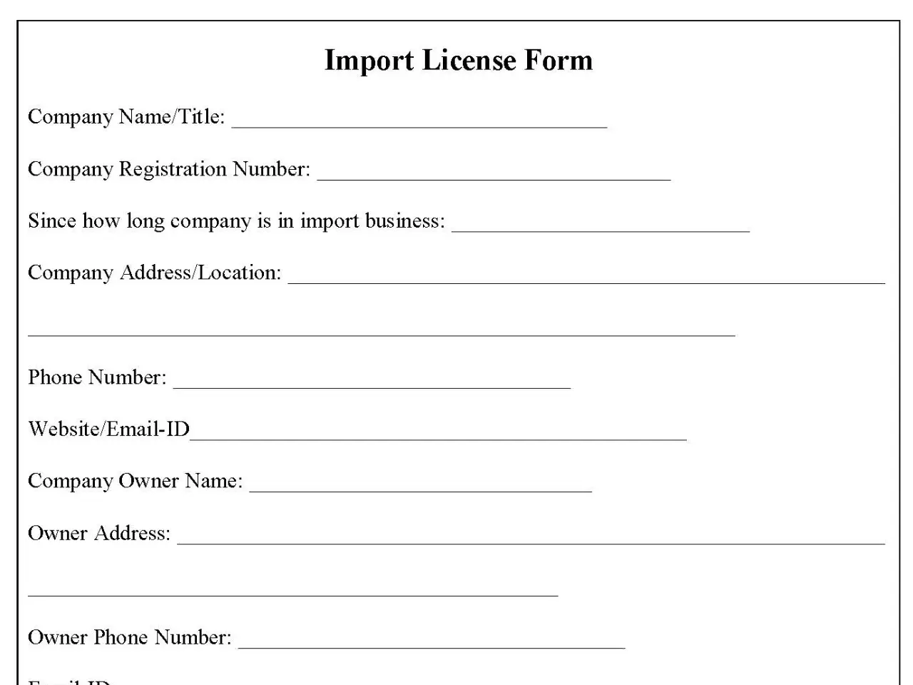 Import License Form