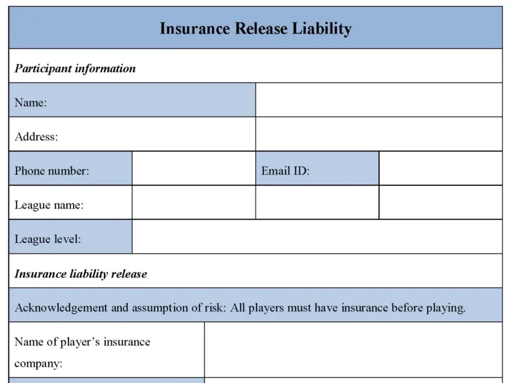 Insurance Release Liability Form