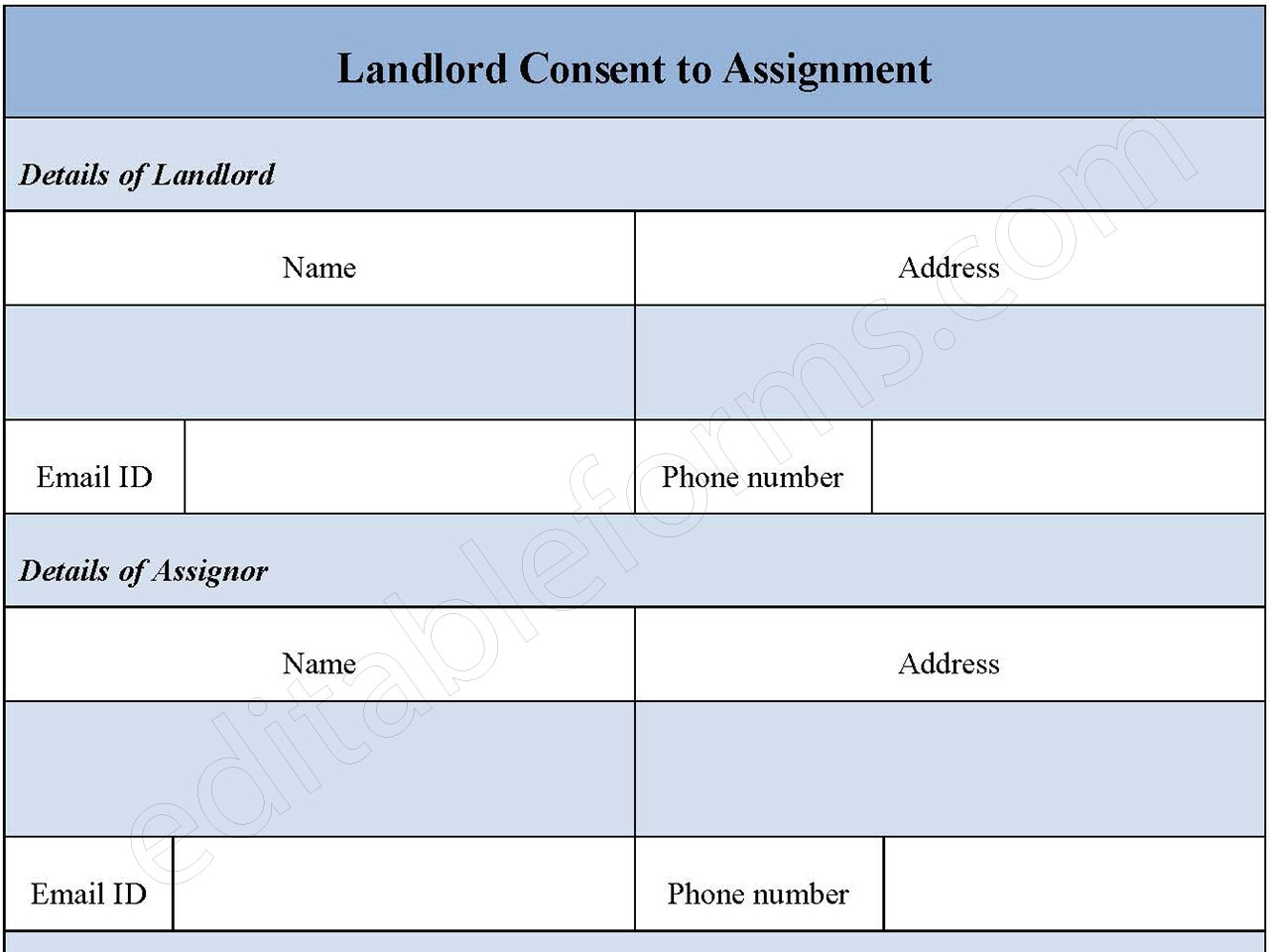 Landlord Consent to Assignment Form