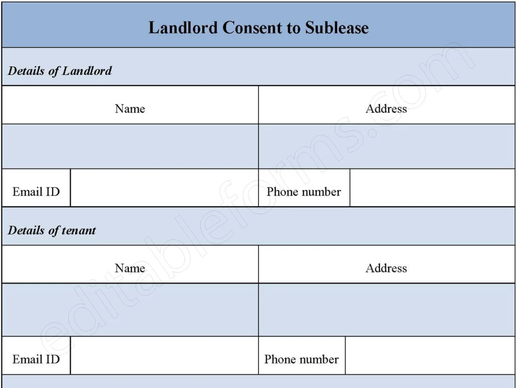Landlord Consent to Sublease Form