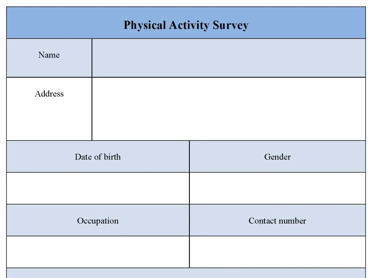 Physical Activity Survey Form