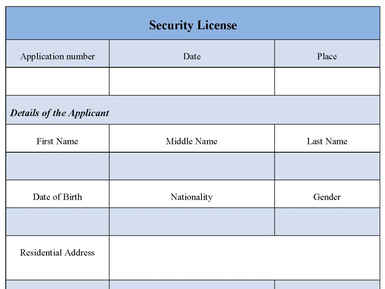 Security License Form