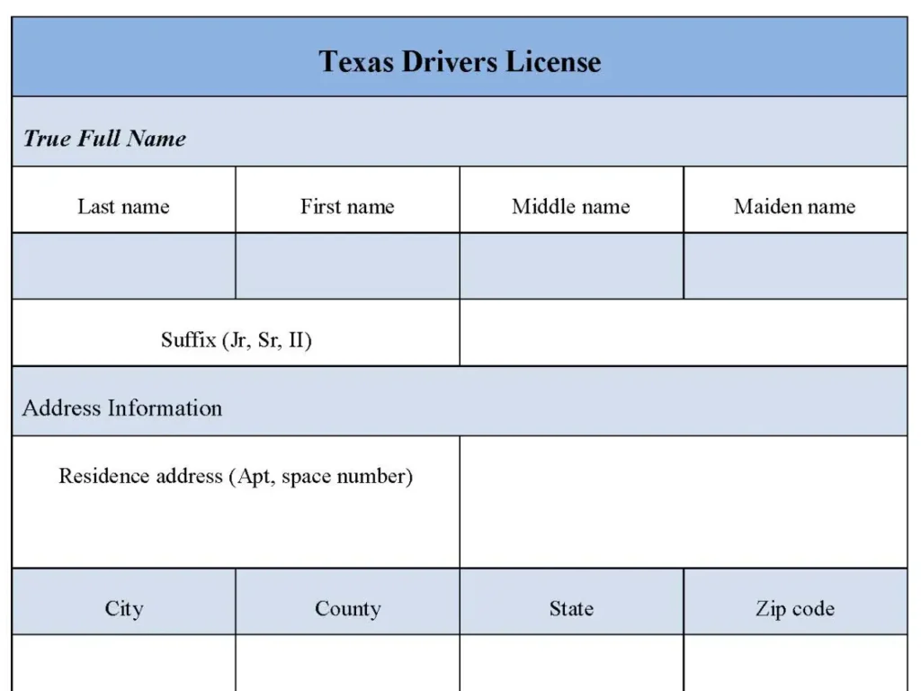 Texas Drivers License Form