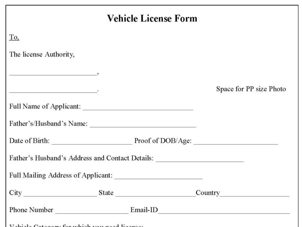 Vehicle License Form