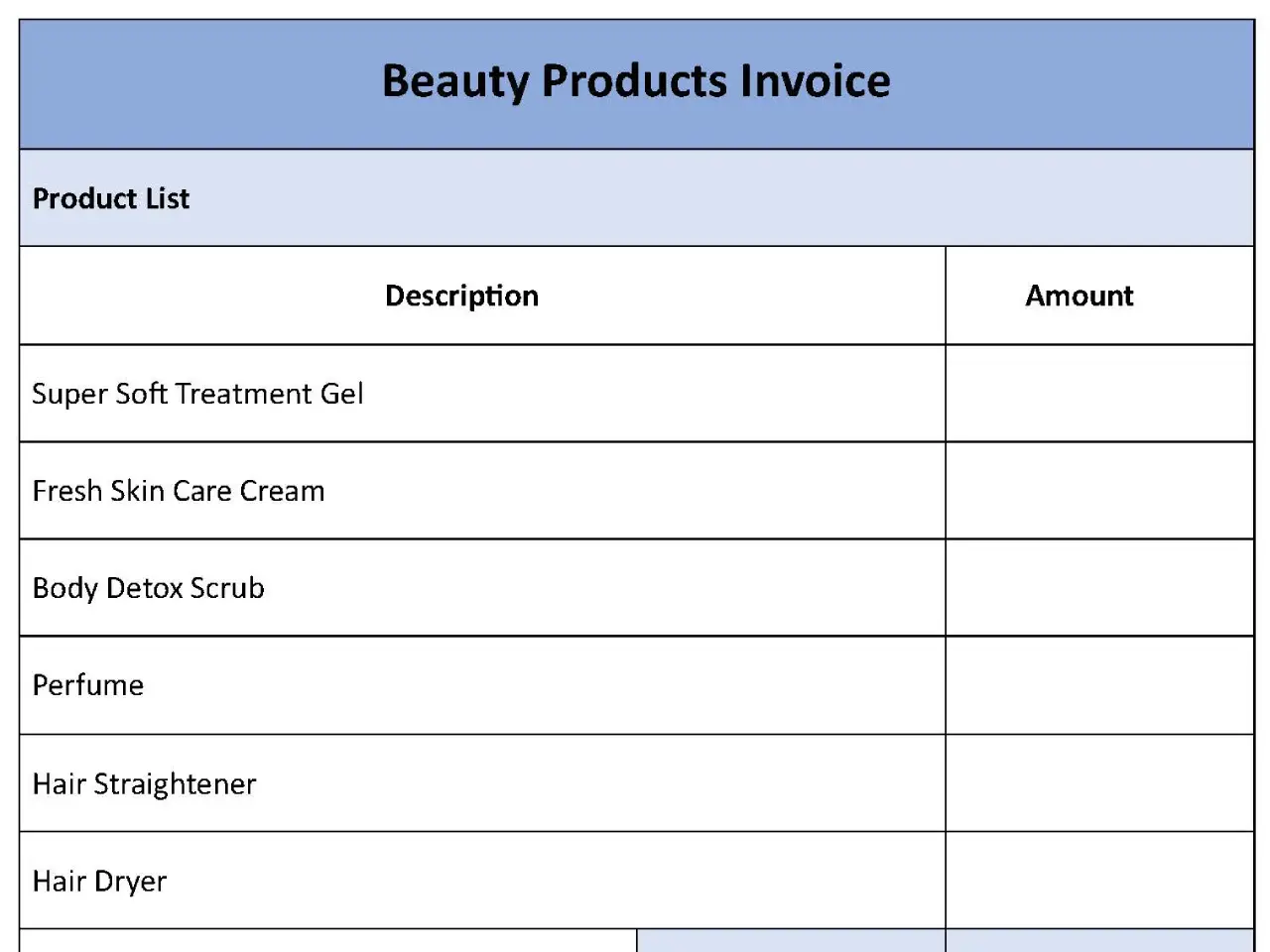 Beauty Products Invoice Form