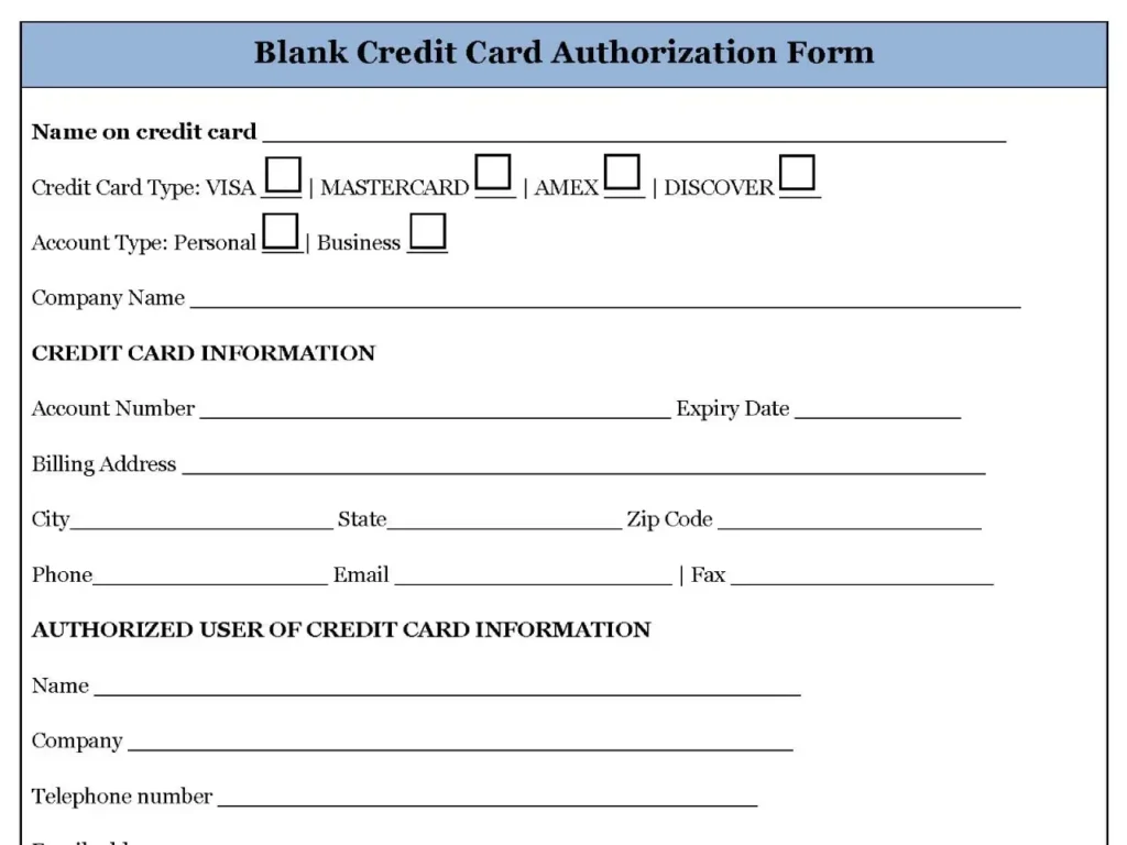 Blank Credit Card Authorization Form