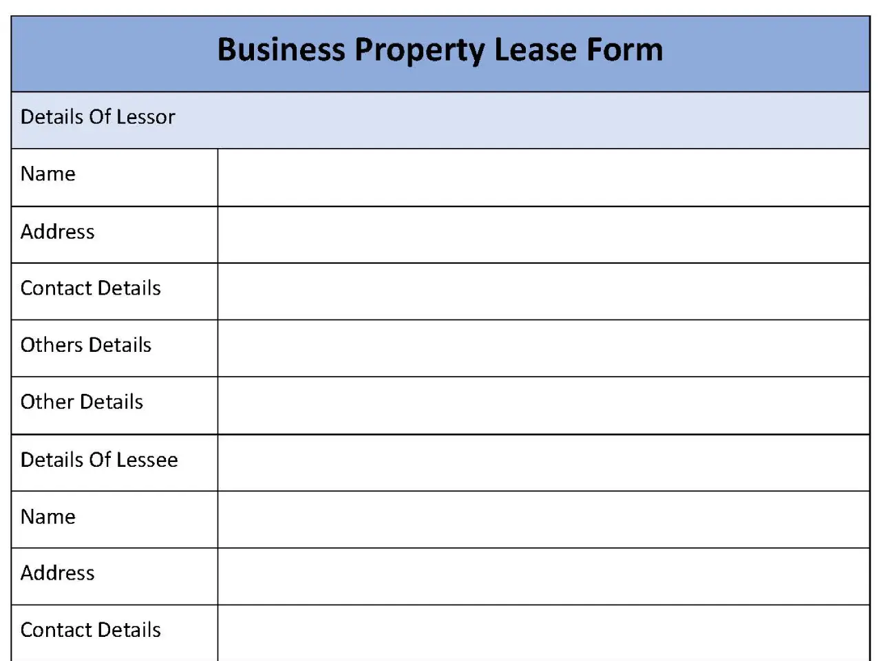 Business Property Lease Form