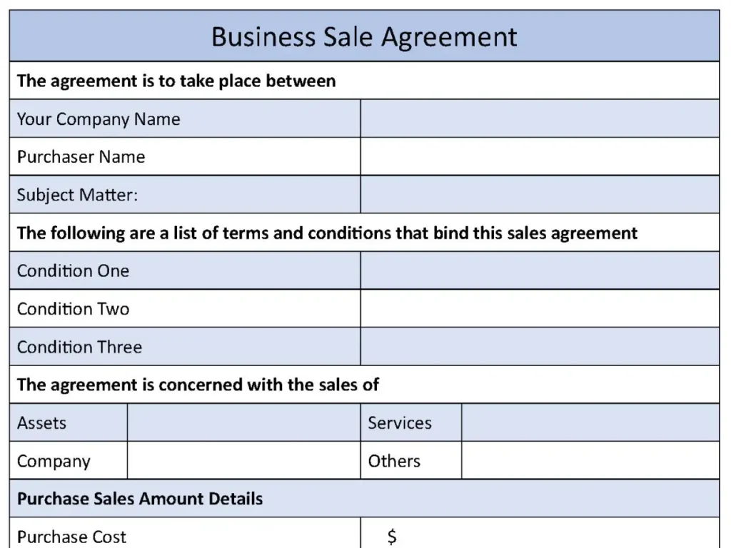 Business Sale Agreement Form