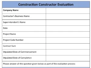 Construction Contractor Evaluation Form