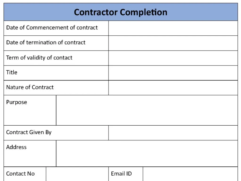 Contractor Completion Form