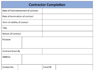Contractor Completion Form