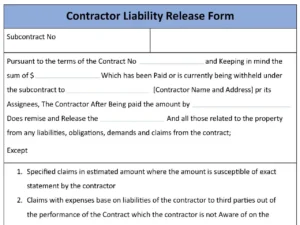 Contractor Liability Release Template