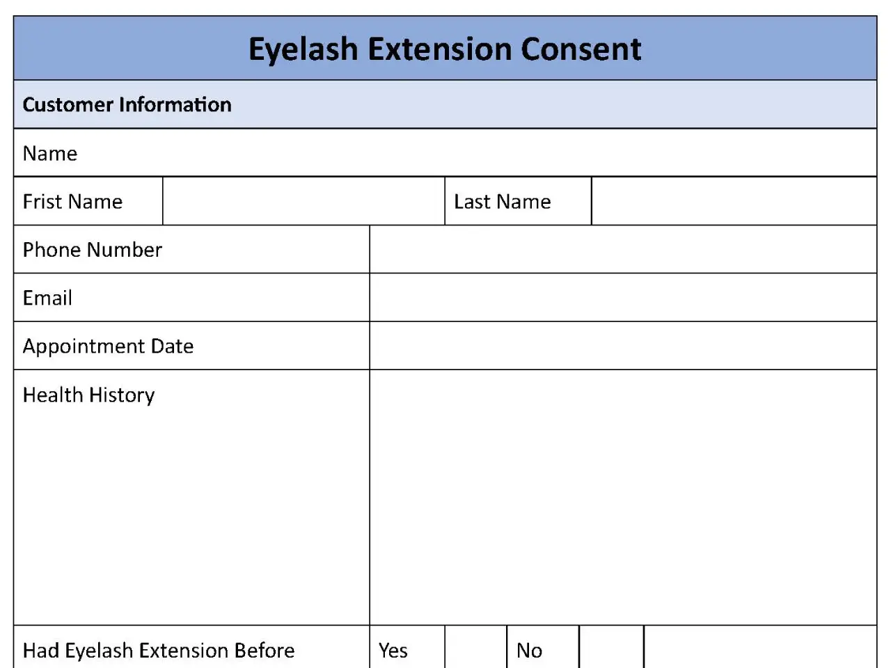 Eyelash Extension Consent Form