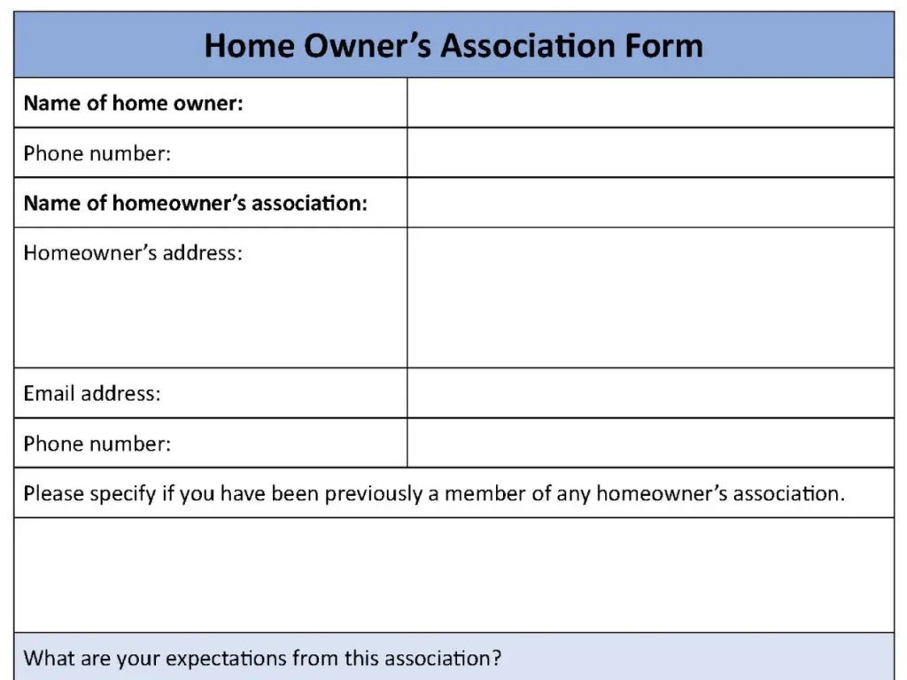Home Owners Association Form