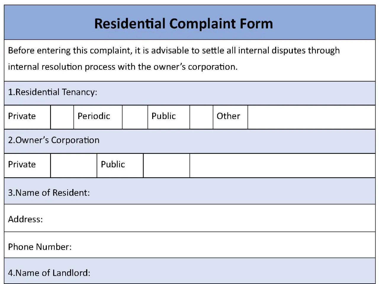 Residential Complaint Form