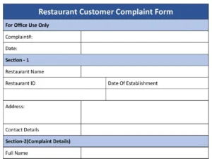 Restaurant Customer Complaint Form